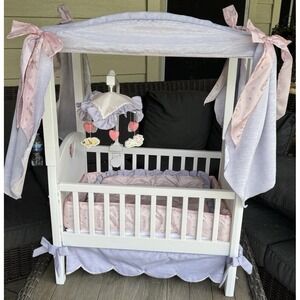 1999 American Girl BITTY BABY CRIB + Canopy + Bedding + Dust Ruffle + Mobile